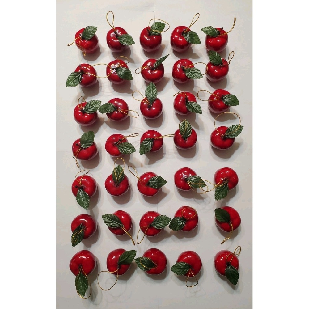 Vintage Shiny Red Lacquered Apple Christmas Tree Ornaments 90s Lot Of 35